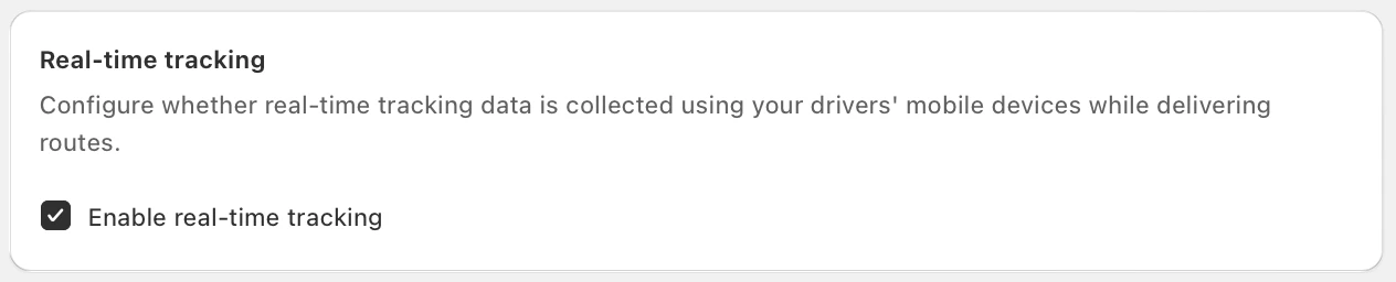 The Real-time tracking section of Driver settings with Enable real-time tracking ticked