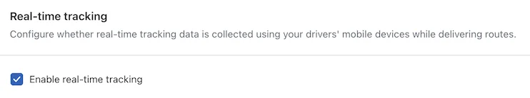 The Real-time tracking setting with Enable real-time tracking ticked